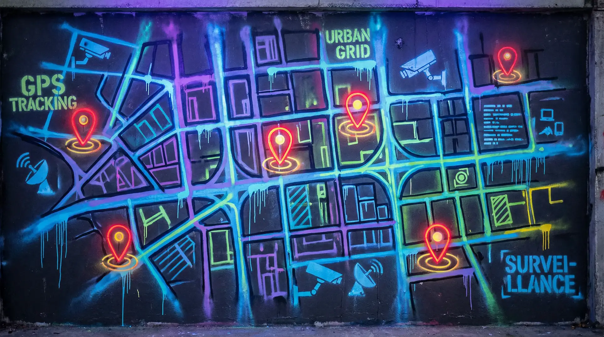 夜夜春宵翁熄性放纵 狗仔追踪地图 - 城市涂鸦风格